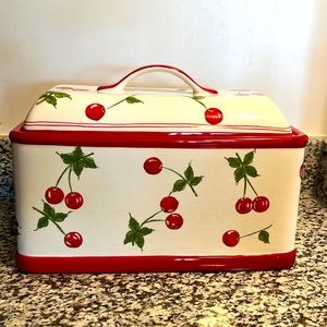 Large vintage ceramic bread box in Cherries Jubilee motif for Target.